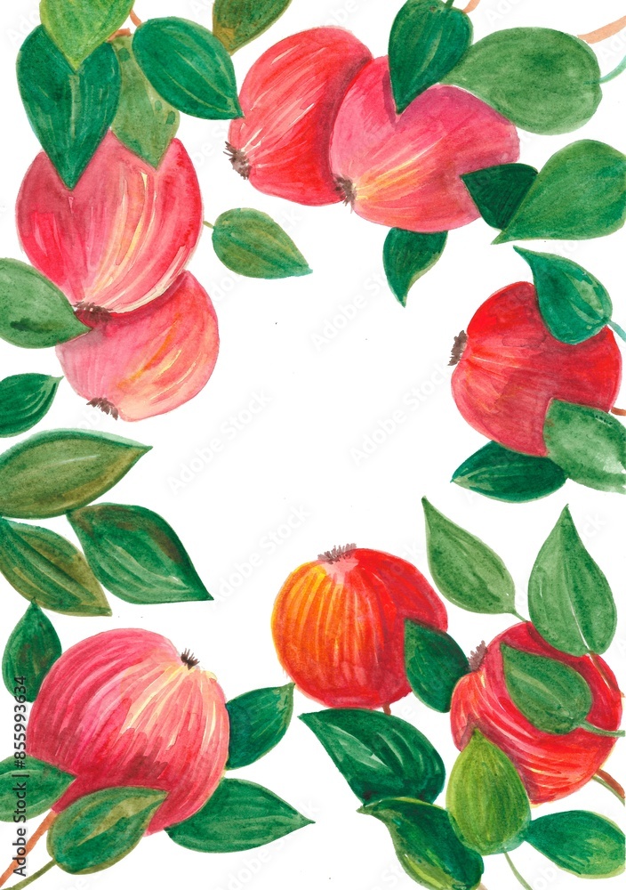 apples with leaves watercolor apples with leaves watercolor