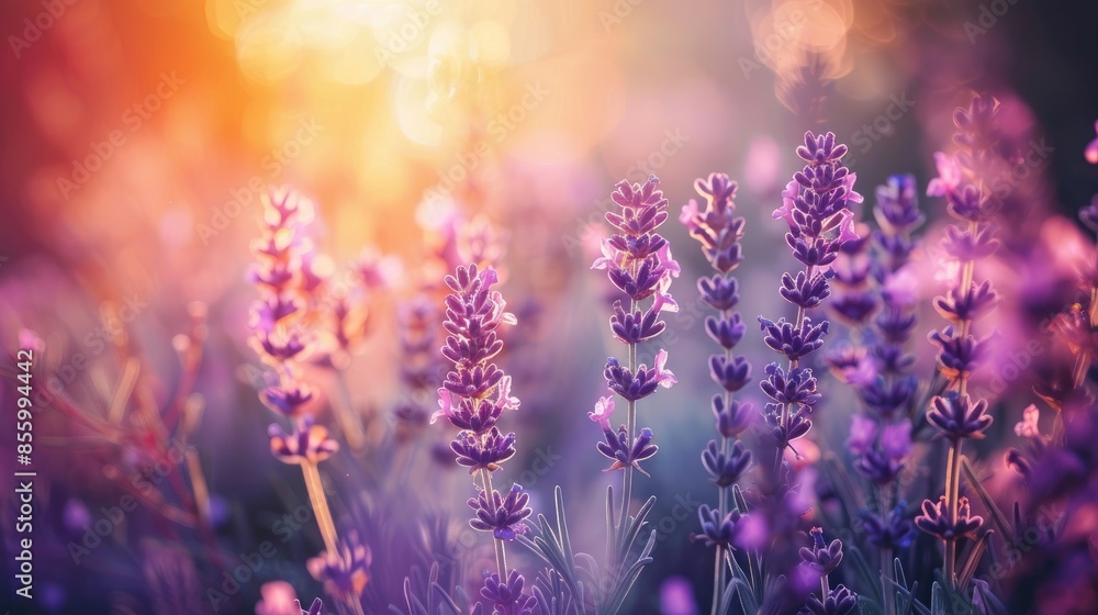 Naklejka premium Lavender blossoms in garden with focused nature