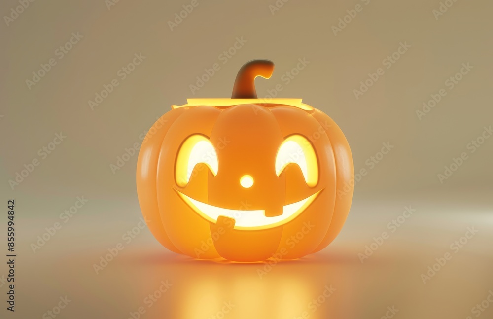 An isolated 3d realistic scary pumpkin with yellow light glowing on the front side is on a white background decorated with a clipping path for decoration. Halloween design. An isolated 3d realistic scary pumpkin with yellow light glowing on the front side is on a white background decorated with a clipping path for decoration. Halloween design.