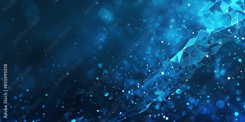 Abstract blue polygonal background with low poly design and glowing particles. Abstract blue polygonal background with low poly design and glowing particles.