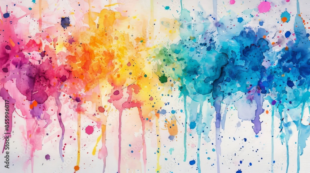 Fototapeta premium Colorful watercolor painting with bright rainbow colors.