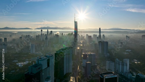 Wallpaper Mural 4K footage of Aerial Hyperlapse Panoramic city skyline of Kuala lumpur during beautiful sunrise Torontodigital.ca