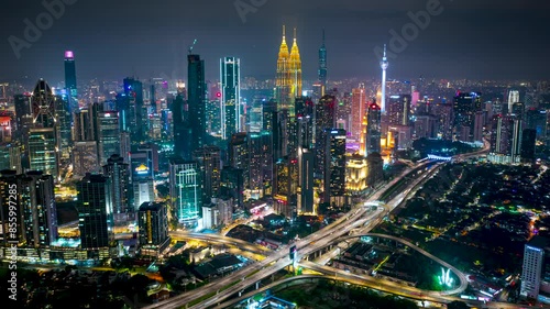 Wallpaper Mural Aerial establish Hyperlapse footage of The Kuala Lumpur City during night life Torontodigital.ca