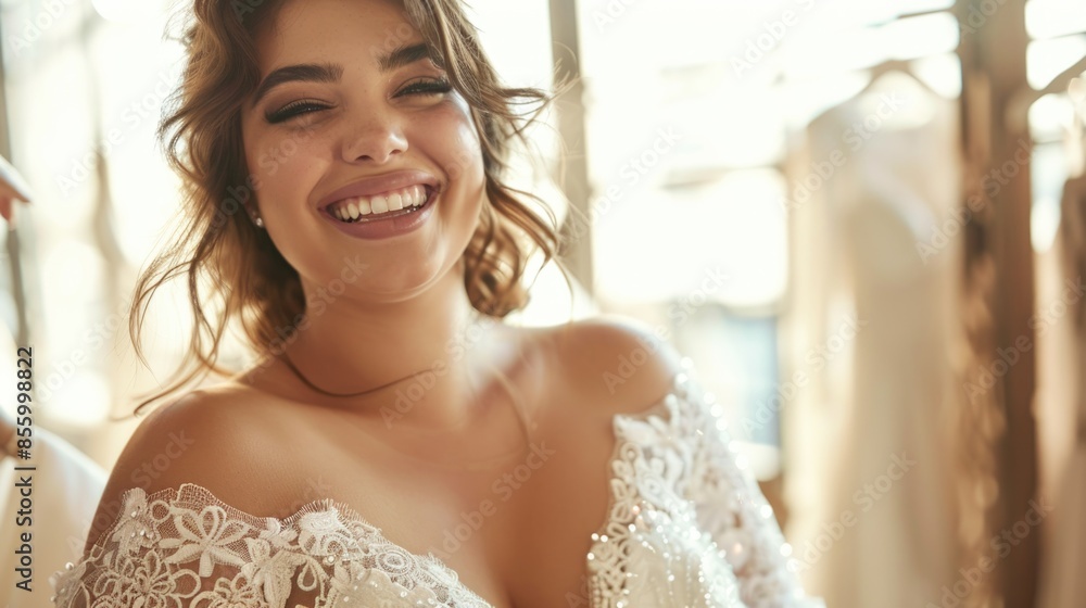 Radiant Bride in Lace Wedding Dress Enjoying Her Special Day, plus size oversize woman Radiant Bride in Lace Wedding Dress Enjoying Her Special Day, plus size oversize woman