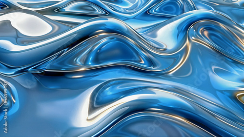 Abstract wavy background, chrome metal texture with waves. Generative AI