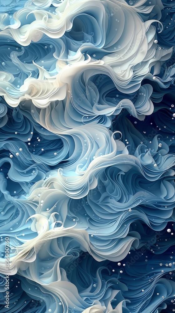 An abstract composition reminiscent of swirls and waves in blue and white tones.
Concept: design of posters and cards, still life, interior decoration, artistic An abstract composition reminiscent of swirls and waves in blue and white tones.
Concept: design of posters and cards, still life, interior decoration, artistic
