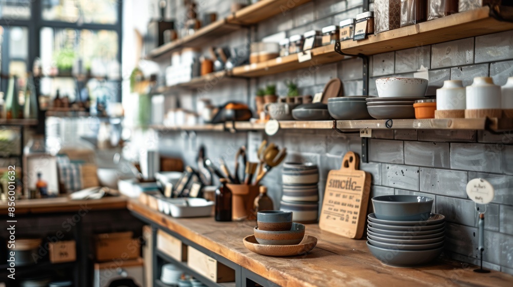 Modern Kitchen Interior with Utensils and Dishware Modern Kitchen Interior with Utensils and Dishware