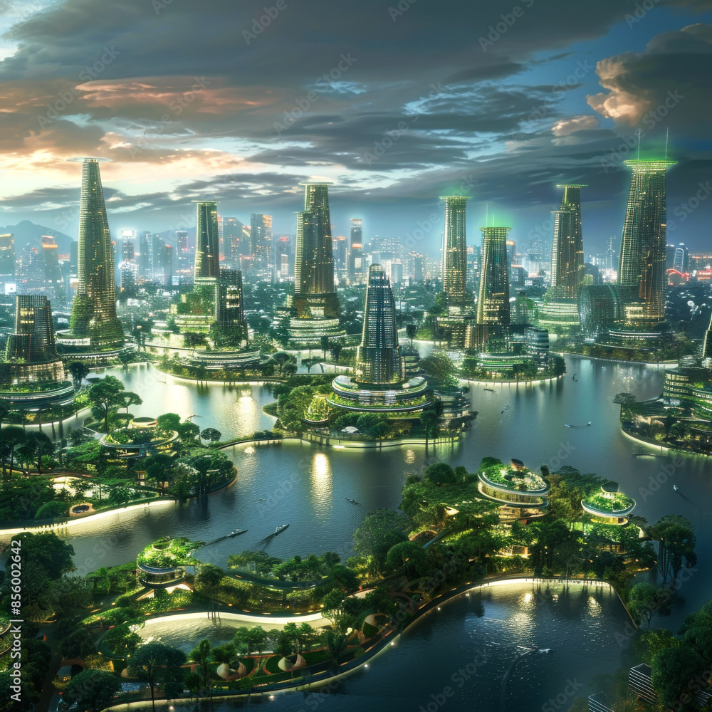 Fototapeta premium illustration fantasy of future city around the world