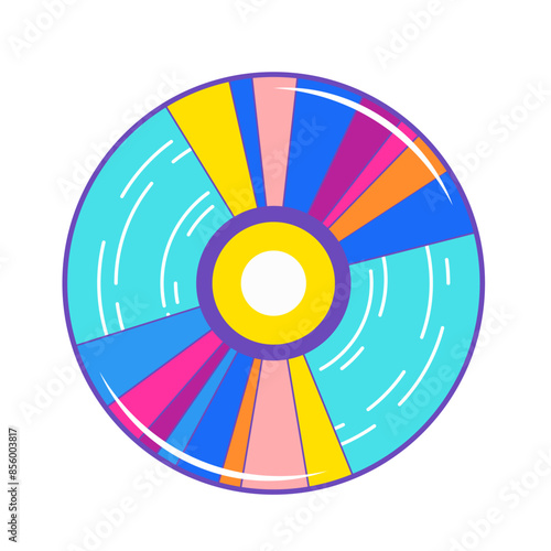 Vibrant cartoon illustration of colorful CD or DVD, y2k aesthetic, perfect for retro-themed designs, video and music graphics, and playful decor.