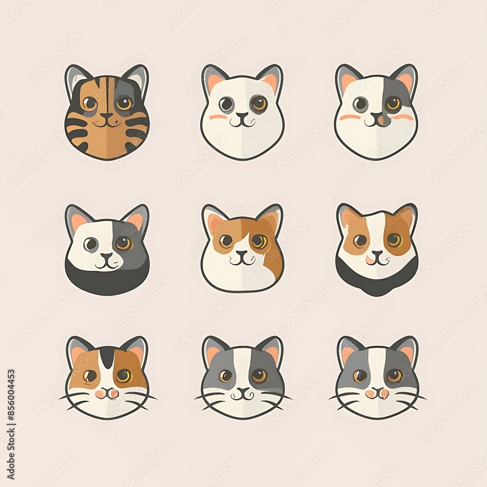 set of funny cartoon cats