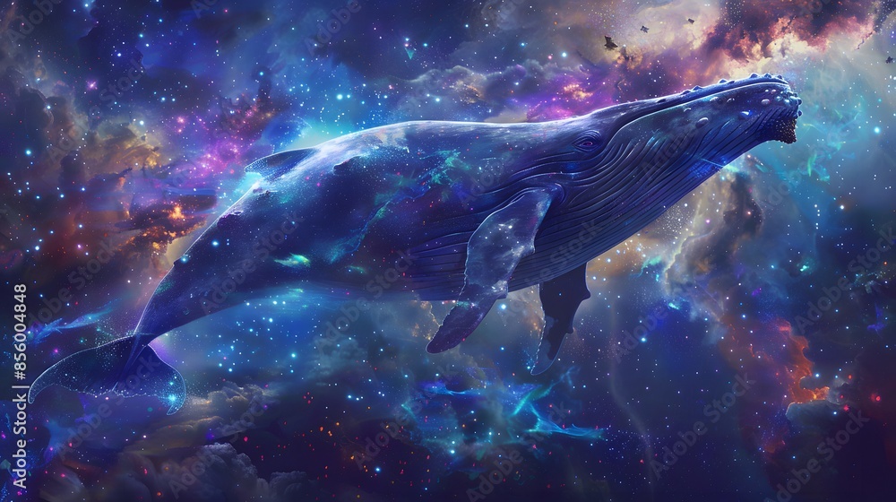 Fototapeta premium Whale swimming under the night sky space
