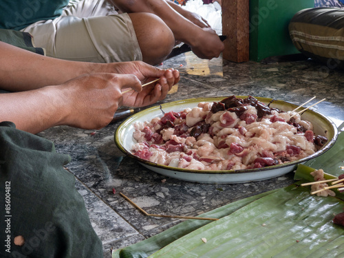 The process of making goat satay. Selective popular culinary destinations photo