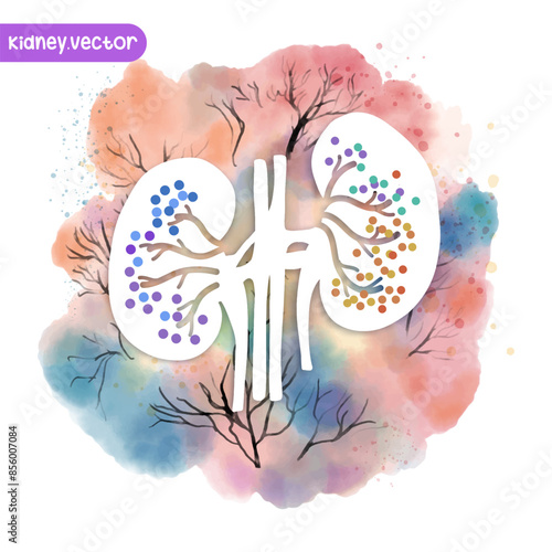 Medical infographic of kidney background. Abstract background style watercolor. Medical care for the hospital, page.Blue and white. Vector illustration