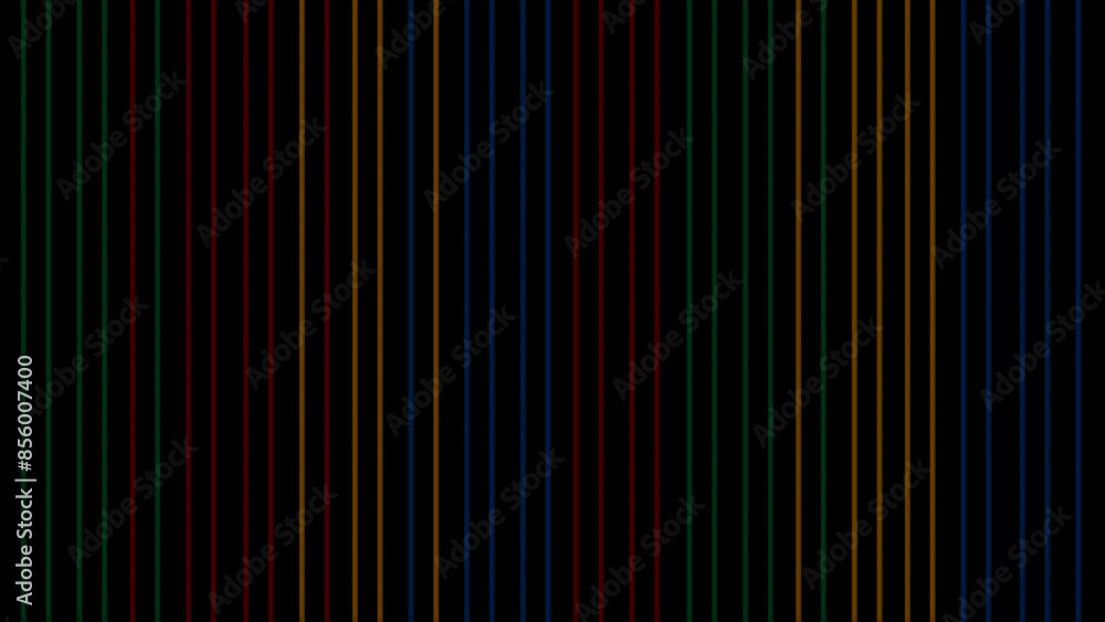 Fototapeta premium Temporary art of neon colorful glowing vertical geometric lines on a black background.