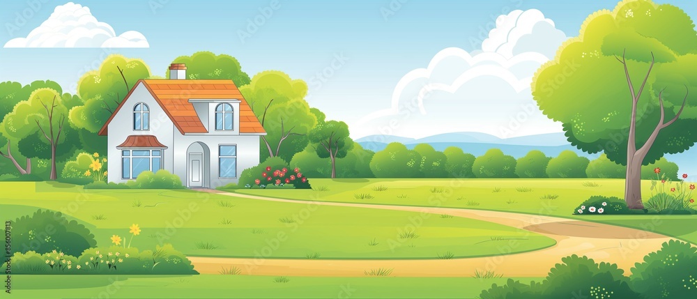 Cabin house on green meadow, vector illustration Cabin house on green meadow, vector illustration