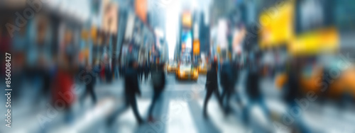 New York city, Manhattan. Bussy streets, traffic, crowd. Motion blur background banner. Generative Ai photo