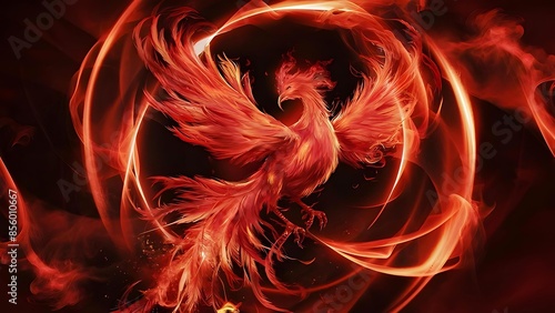 Abstract red phoenix with fire - 3