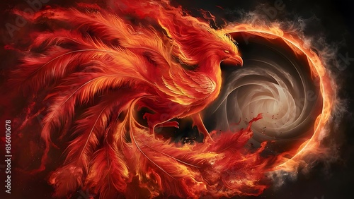 Abstract red phoenix with fire - 1