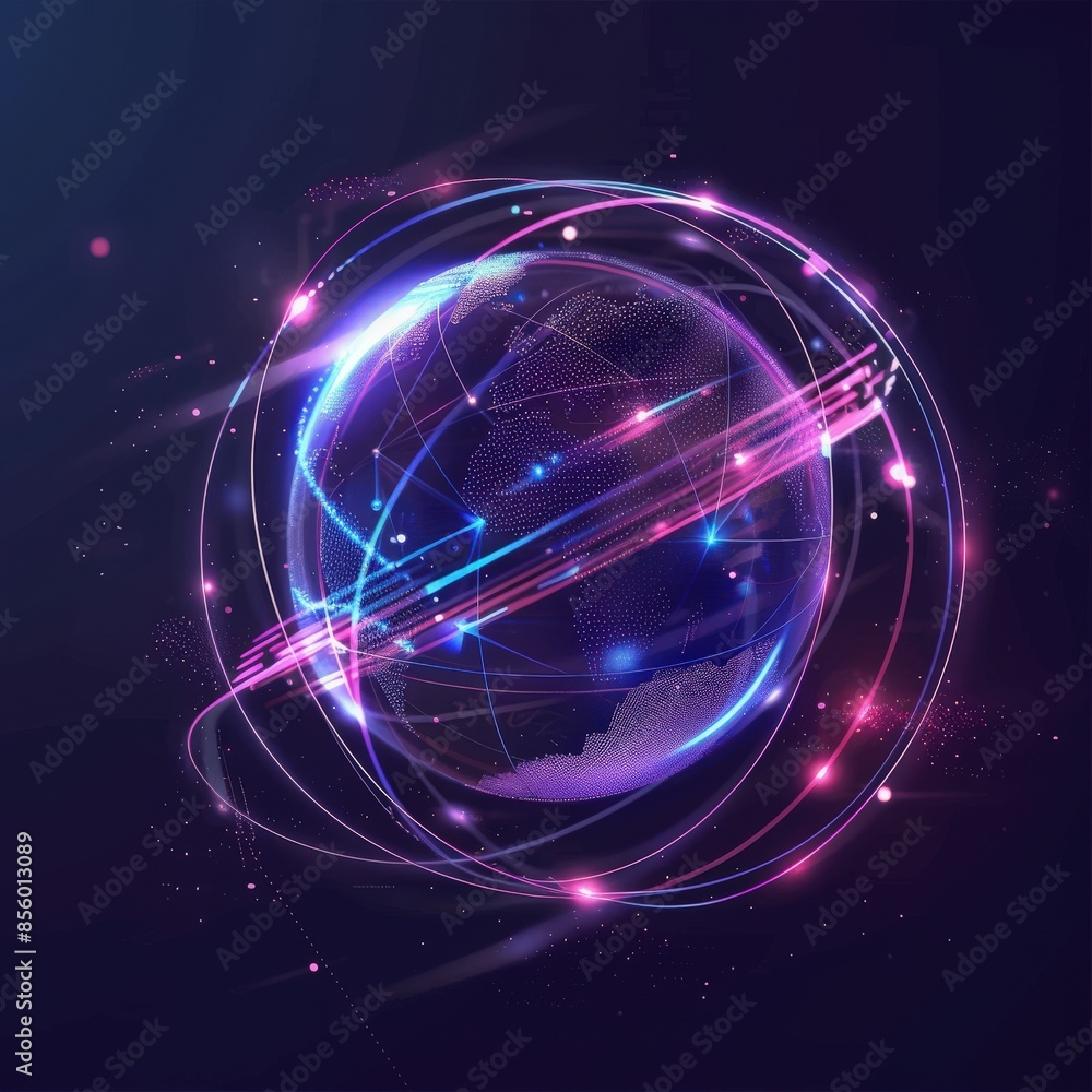 Obraz premium Design a logo showcasing a holographic sphere with a mesmerizing glow, intertwined with dynamic data points that symbolize the essence of AI advancement