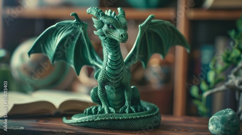 Green Dragon Figurine with Detailed Scales, Generative AI photo