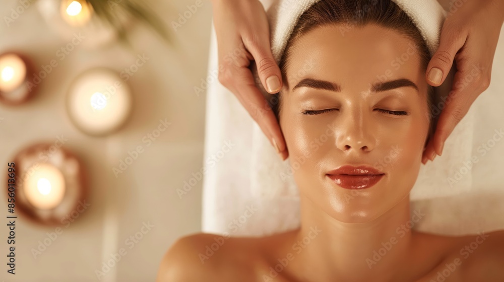 Naklejka premium Content woman with closed eyes enjoying a peaceful head massage