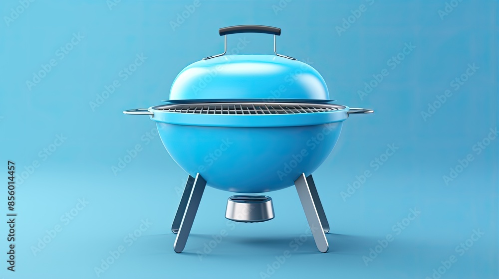 Blue barbecue grill isolated on blue background. 3d rendering. Blue barbecue grill isolated on blue background. 3d rendering.
