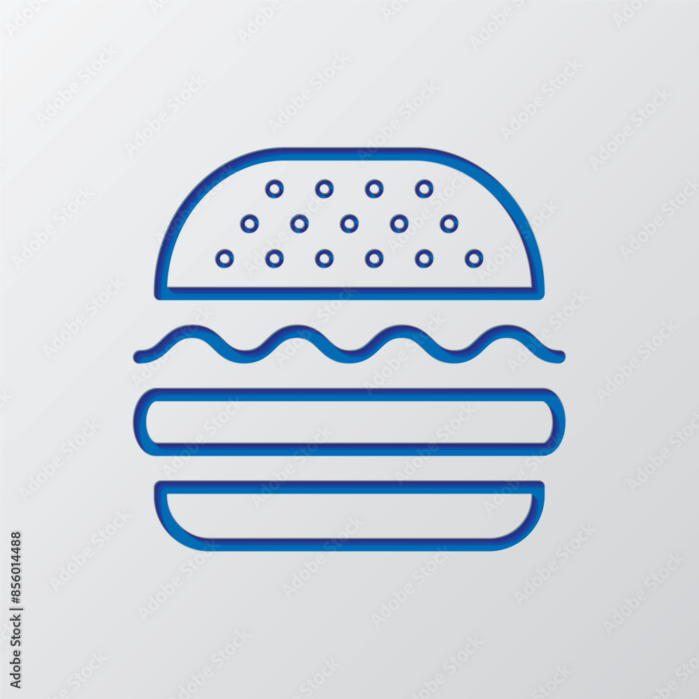 Burger simple icon, vector. Flat desing. Paper cut design. Cutted blue symbol with shadow. Gray background Burger simple icon, vector. Flat desing. Paper cut design. Cutted blue symbol with shadow. Gray background
