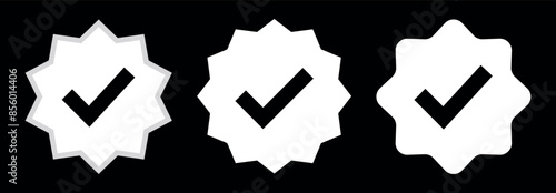 Verification star icon set for social media Facebook, x twitter, instagram, tik tok, isolated on black background. Verify badge collection of shapes, simple, vector for website design, mobile app, ui.