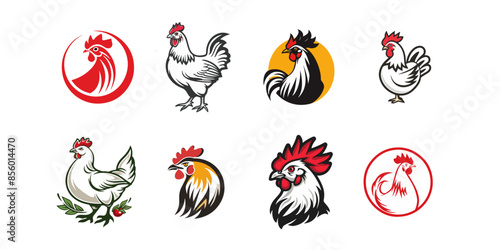 set of chicken poultry farm logo