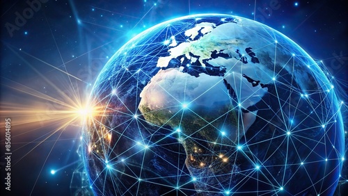 Earth connected through internet technology, global communication, digital world, network, online