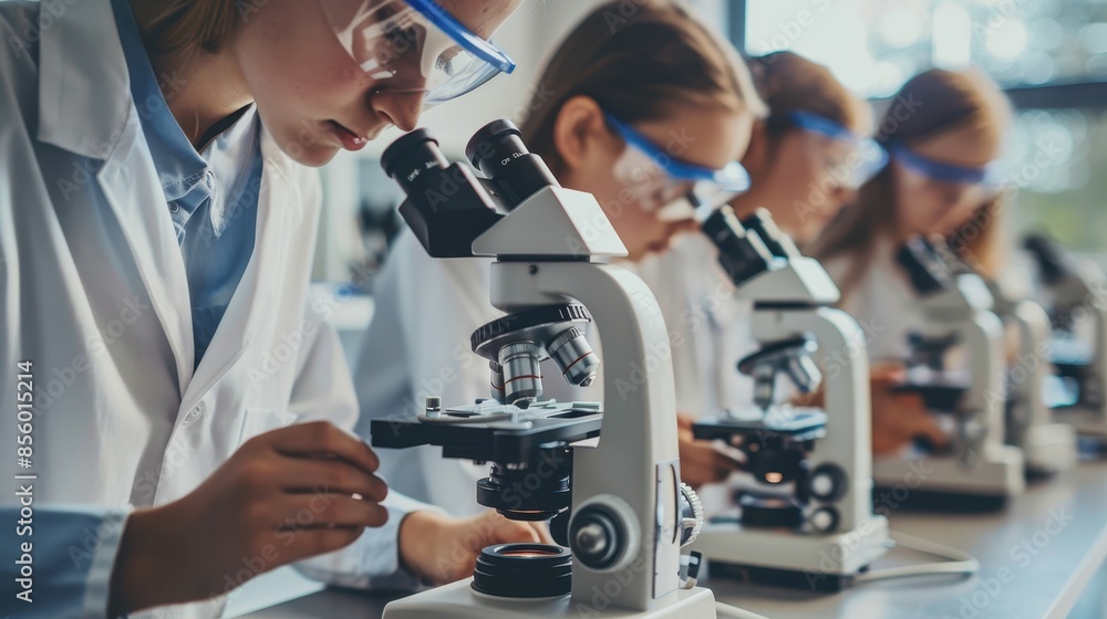 Students use microscopes in a science laboratory Students use microscopes in a science laboratory