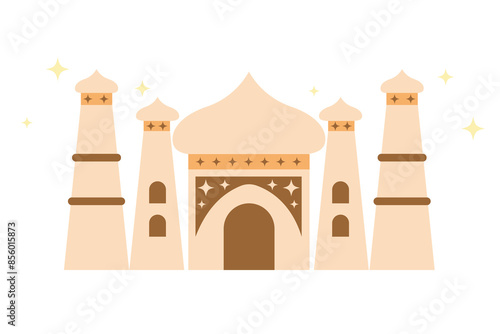 Taj Mahal is a palace in India. Mosque.Vector illustration in flat style