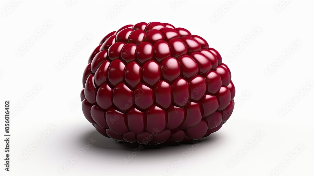 A photo of a single, ripe raspberry on a white background. The raspberry is perfectly round and symmetrical, with a deep red color. A photo of a single, ripe raspberry on a white background. The raspberry is perfectly round and symmetrical, with a deep red color.