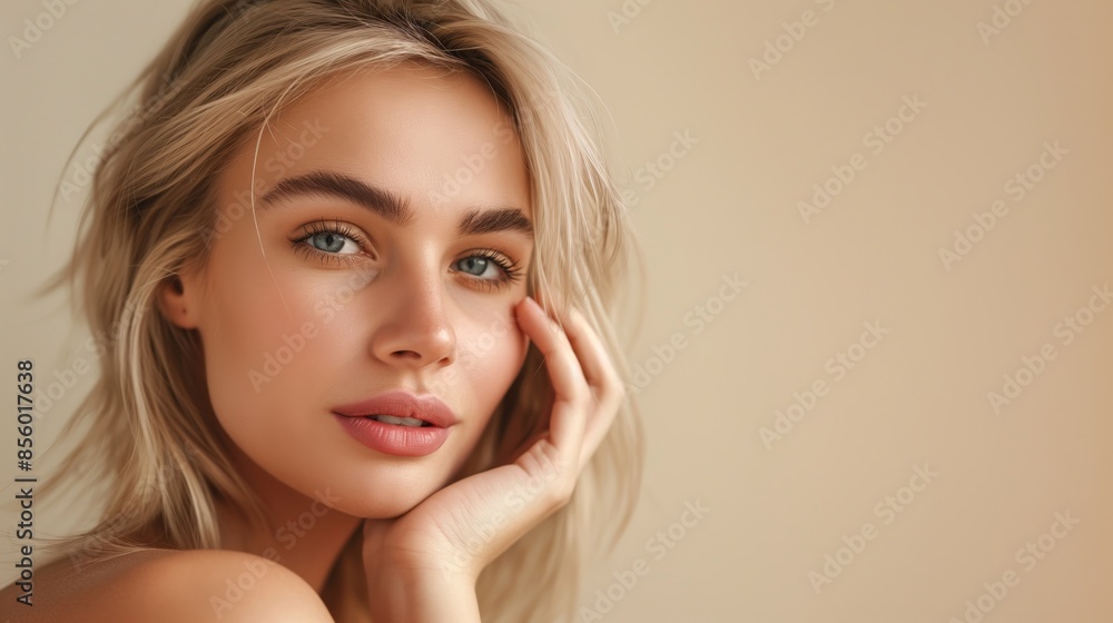 A captivating portrait of a woman gently touching her cheek, symbolizing self-care A captivating portrait of a woman gently touching her cheek, symbolizing self-care