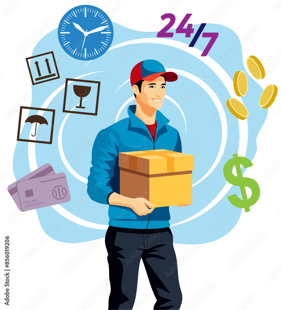 delivery man courier flat vector illustration delivery man courier flat vector illustration