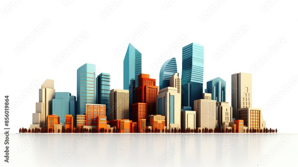 A beautiful 3D rendering of a modern city. The buildings are all different colors and the city is surrounded by trees. A beautiful 3D rendering of a modern city. The buildings are all different colors and the city is surrounded by trees.