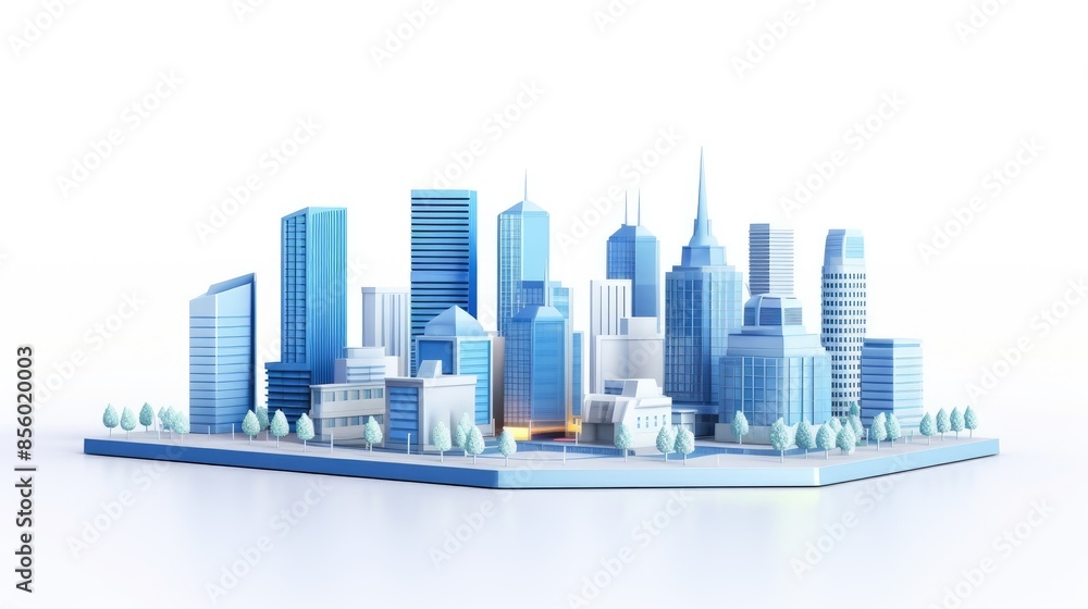 Blue and white cityscape. 3D rendering. Blue and white cityscape. 3D rendering.