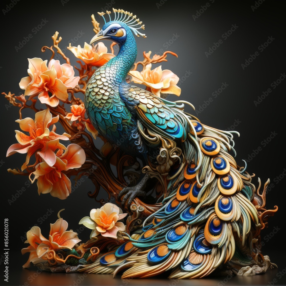 Peacock Design Sculpture Indian and Arabic Style Created with Generative AI Technology Peacock Design Sculpture Indian and Arabic Style Created with Generative AI Technology