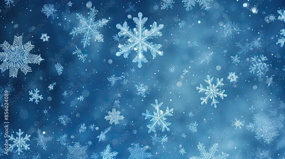 Falling snowflakes on night sky background.