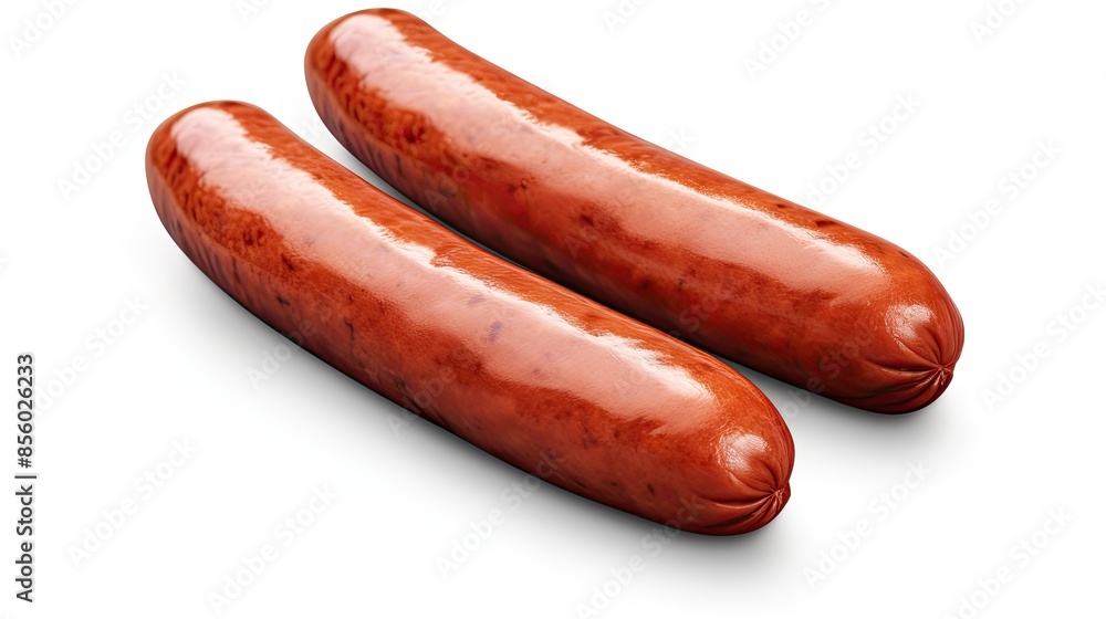 Two juicy sausages isolated on white background. Two juicy sausages isolated on white background.