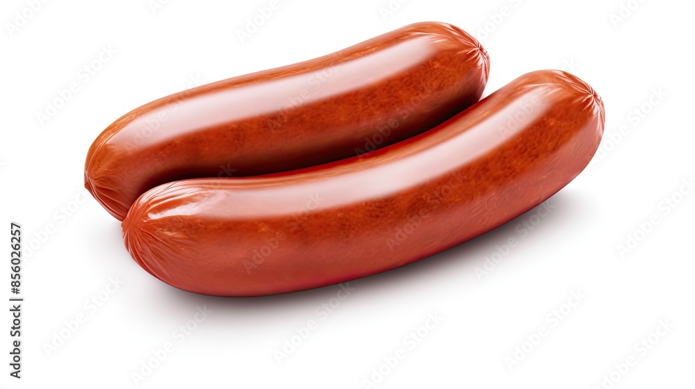 Two delicious sausages isolated on white background. Perfect for grilling, frying or boiling. Two delicious sausages isolated on white background. Perfect for grilling, frying or boiling.