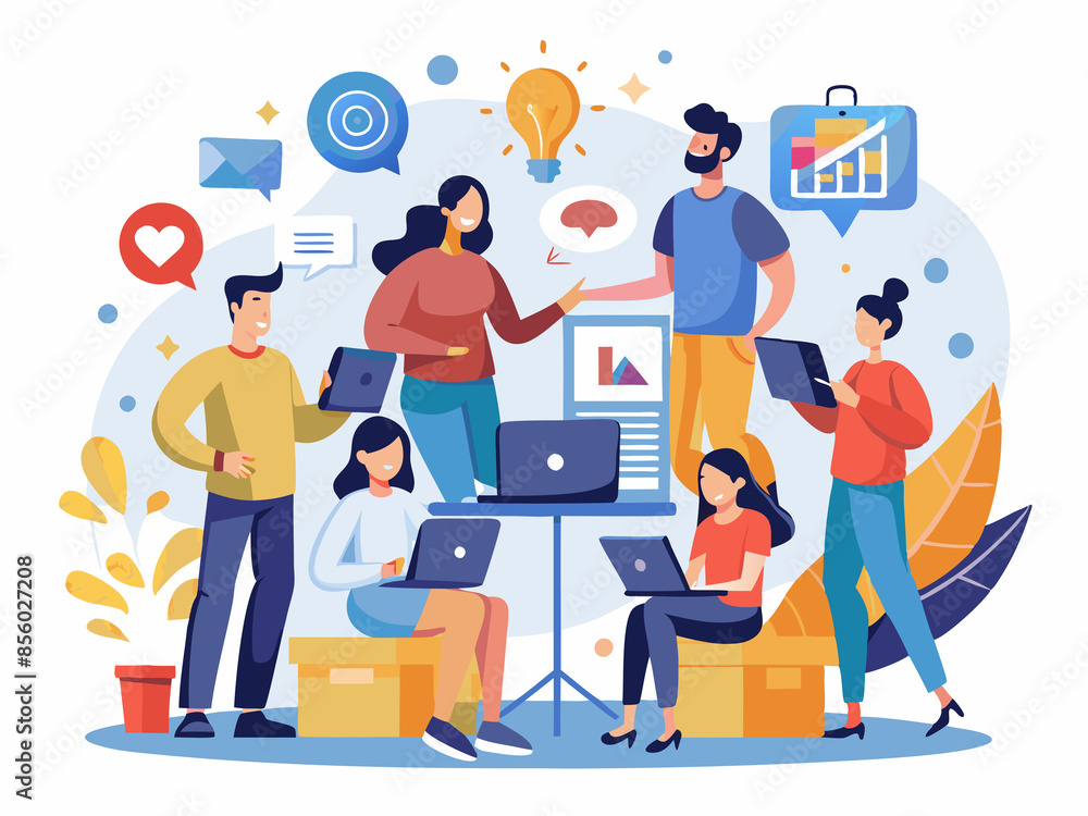 A team collaborating on a social media campaign A team collaborating on a social media campaign