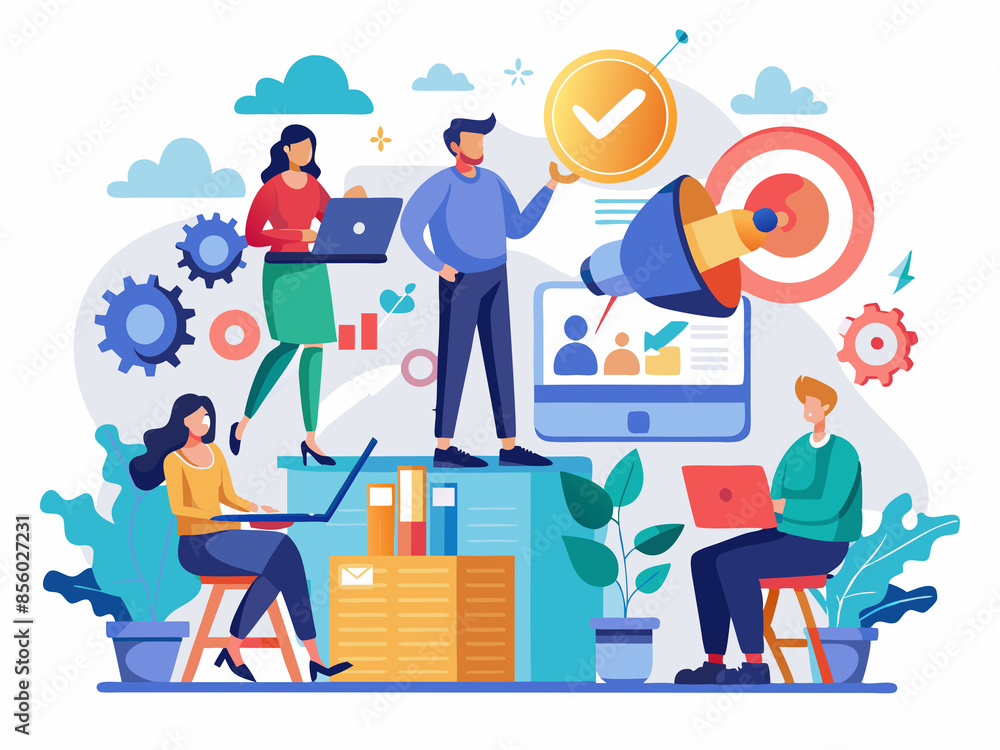 A team collaborating on a marketing campaign A team collaborating on a marketing campaign