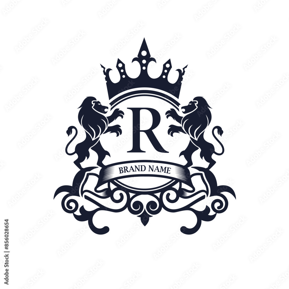 Luxury Lion heraldic logo. Elegant heraldic shield crest icon. Vintage royal heraldry brand identity emblem. Vector illustration. Luxury Lion heraldic logo. Elegant heraldic shield crest icon. Vintage royal heraldry brand identity emblem. Vector illustration.