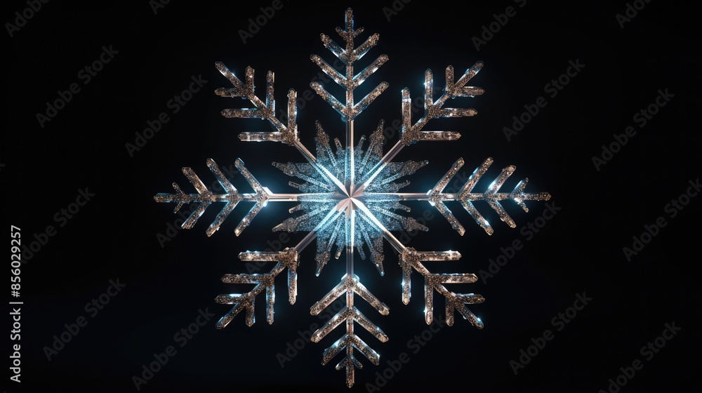 3D rendering of a beautiful snowflake made of ice and snow. The snowflake is lit by a bright light, which makes it sparkle and shine. 3D rendering of a beautiful snowflake made of ice and snow. The snowflake is lit by a bright light, which makes it sparkle and shine.