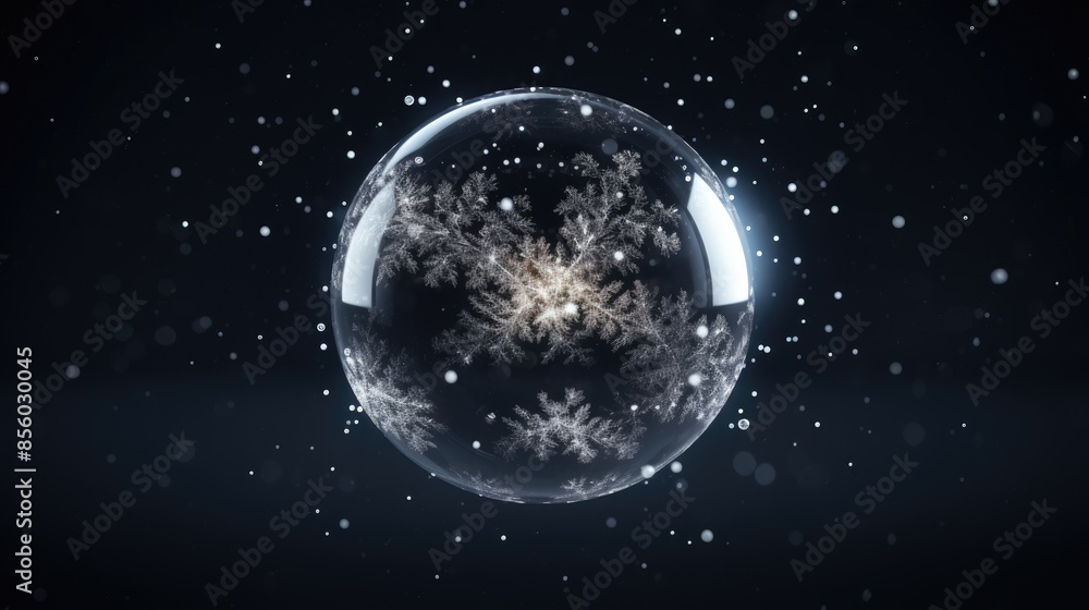 Fototapeta premium A beautiful and unique image of a snowflake growing inside a soap bubble.