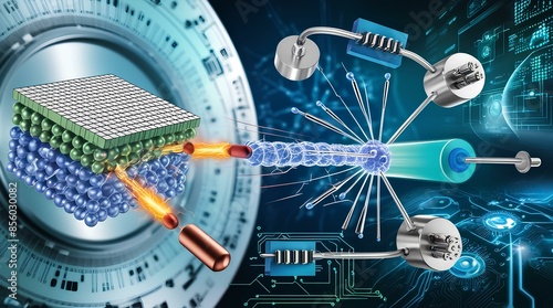 Nanoscopic Symmetry: The Heart of Semiconductor Science, A microscopic view of a semiconductor material, focusing on its intricate crystal lattice structure photo