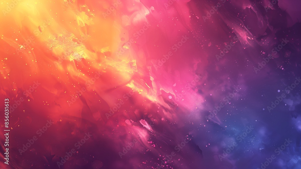 Fototapeta premium A vibrant abstract background featuring a gradient of warm colors transitioning from yellow to pink to purple, resembling a cosmic or nebula-like scene.