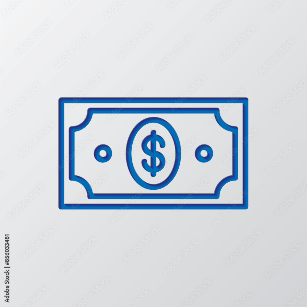 Dollar simple icon, vector. Flat design. Paper cut design. Cutted blue symbol with shadow. Gray background Dollar simple icon, vector. Flat design. Paper cut design. Cutted blue symbol with shadow. Gray background