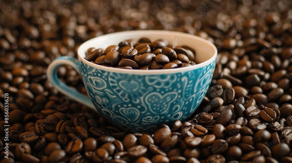 Fototapeta premium Coffee beans on a coffee cup